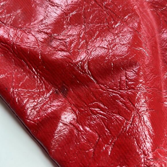 Mod Vintage XL 1970s Red Textured Faux Leather Bamboo Handle Handbag / Clutch - Picture 10 of 10